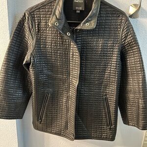 HILARY RADLEY Jacket Womens Leather Quilted Coat Full Zip Pockets High Neck XS